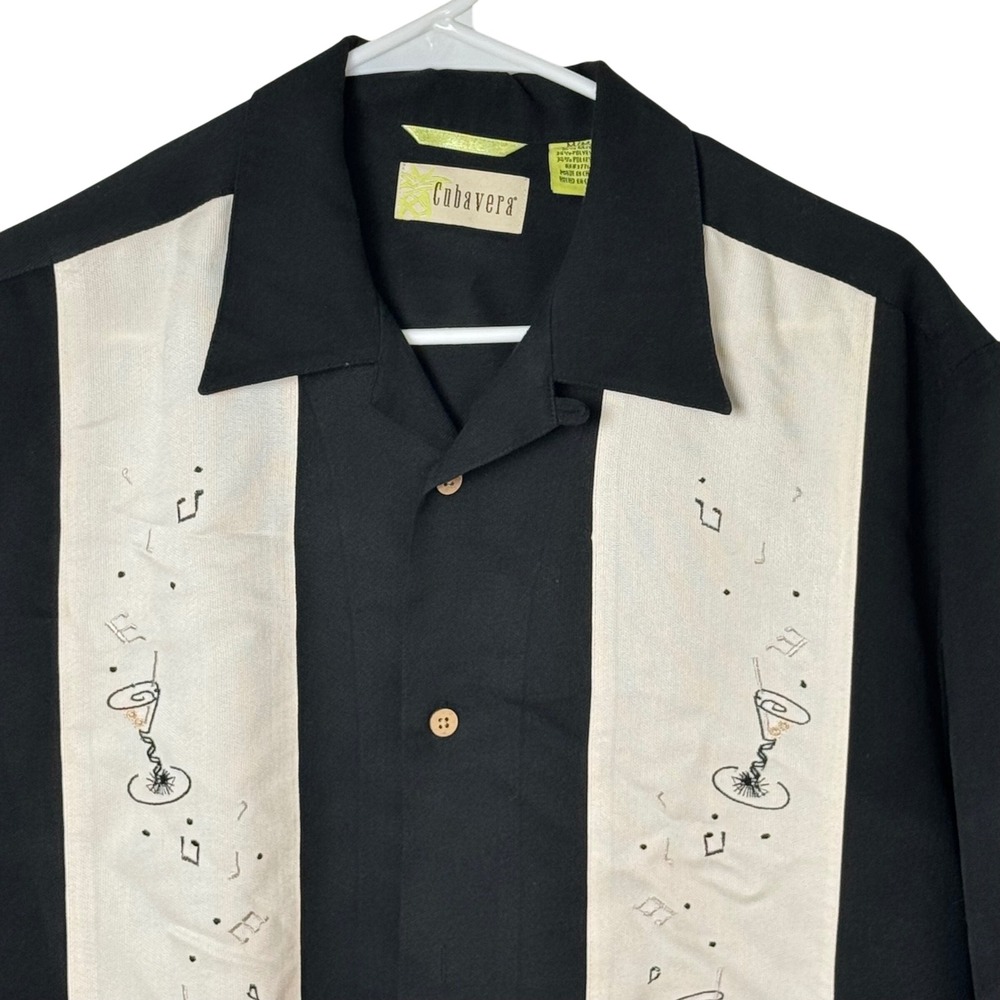 Cubavera Button Up Shirt Mens M Black Cocktail Martini Music Notes Panel Retro - Picture 1 of 6
